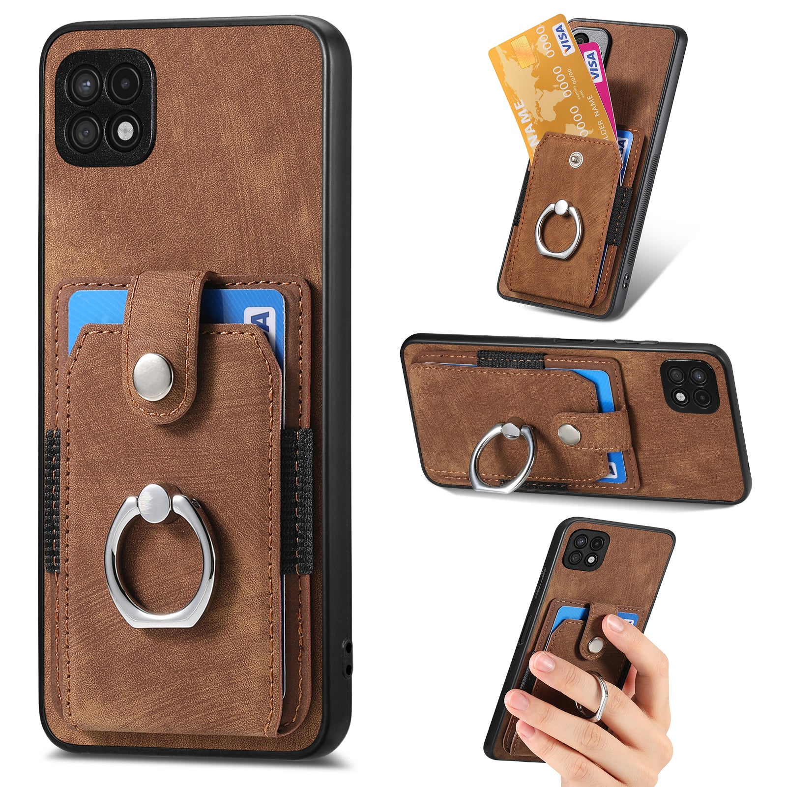 For Samsung Galaxy A22 5G (EU Version) Kickstand PU Leather PC TPU Card Slot Cover Ring Holder Phone Case For Samsung Galaxy A22 5G (EU Version) Kickstand PU Leather PC TPU Card Slot Cover Ring Holder Phone Case